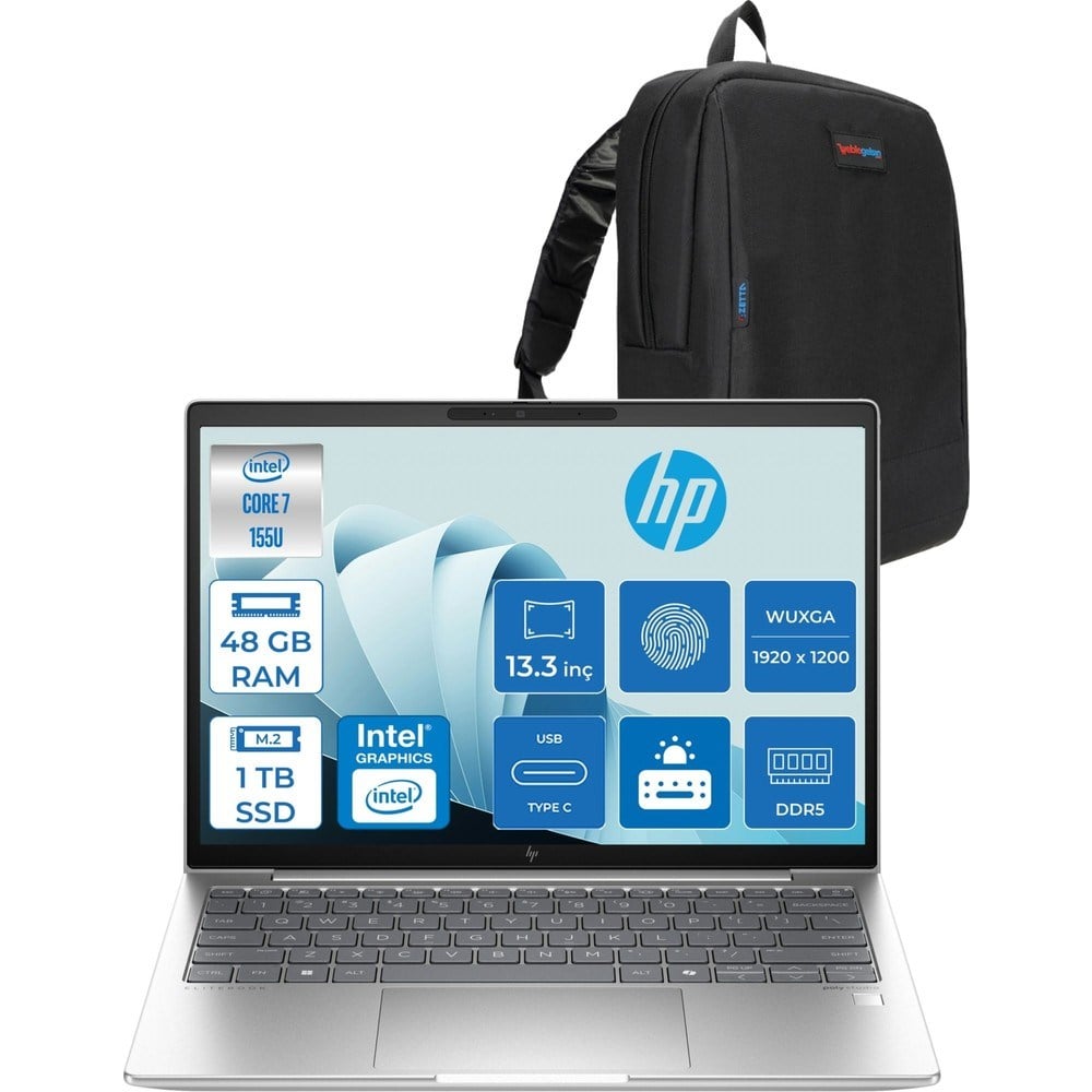 HP Elitebook 630 G11 Wolfpro Intel ULTRA7-155U 48GB Ddr5 1tb SSD 13,3 Wuxga Freedos Dizüstü Bilgisayar 99C0F2EA18+ZETTAÇANTA