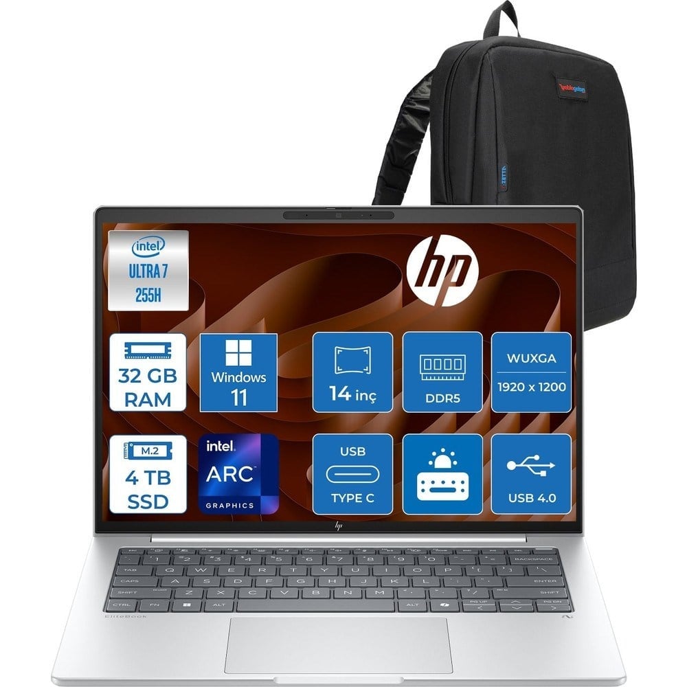 HP Elitebook 8G1I Intel Ultra7 255H 32GB Ddr5 4tb SSD Intel® Arc™ 140T Gpu Wuxga (1920X1200) IPS 300NIT WIN11PRO Taşınabilir Bilgisayar AD3S5ETP15+ZETTAÇANTA