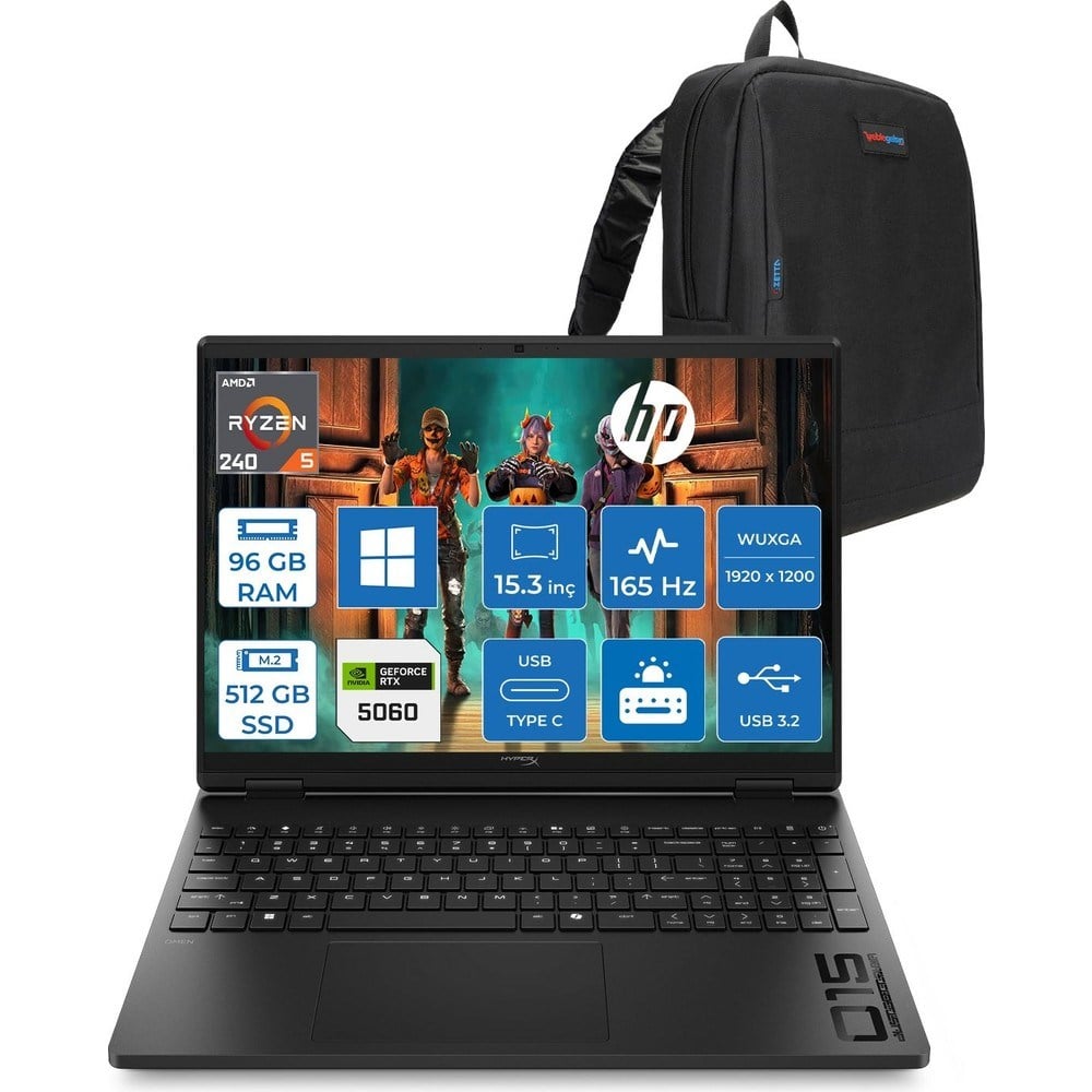 HP Hyperx Omen 15 Amd Ryzen 5 240 96GB Ddr5 512GB SSD Geforce RTX5060 8gb Windows 11 Home 15.3
