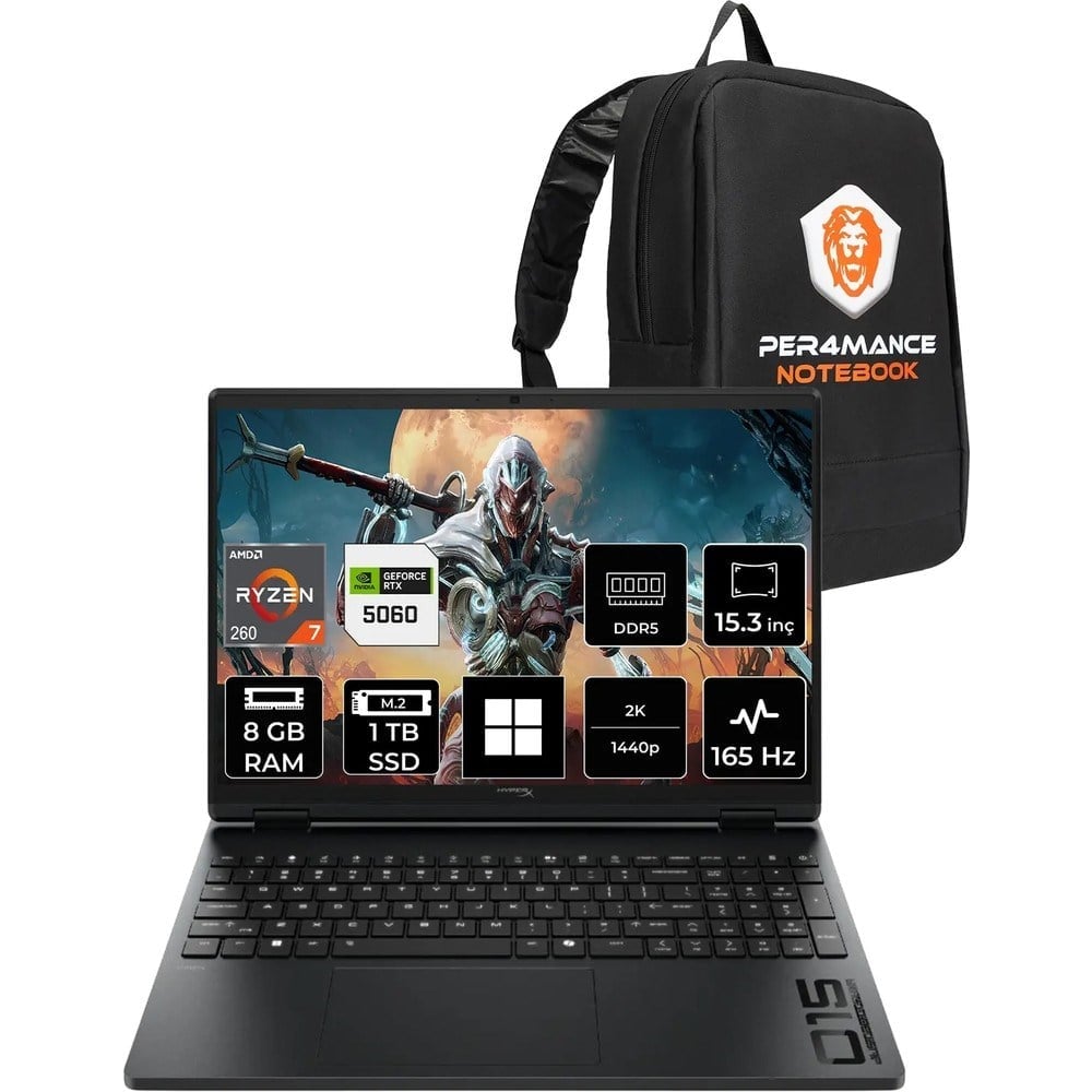 HP Hyperx Omen 15 Ryzen 7 260 RTX5060 8gb 8gb Ram 1tb SSD 15.3