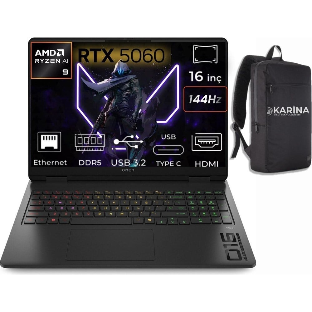HP Omen 16-AP0020NT Amd Ryzen Aı 9 365 C12CPEA-K19 32GB 2tb RTX5060-8GB W11PRO 16