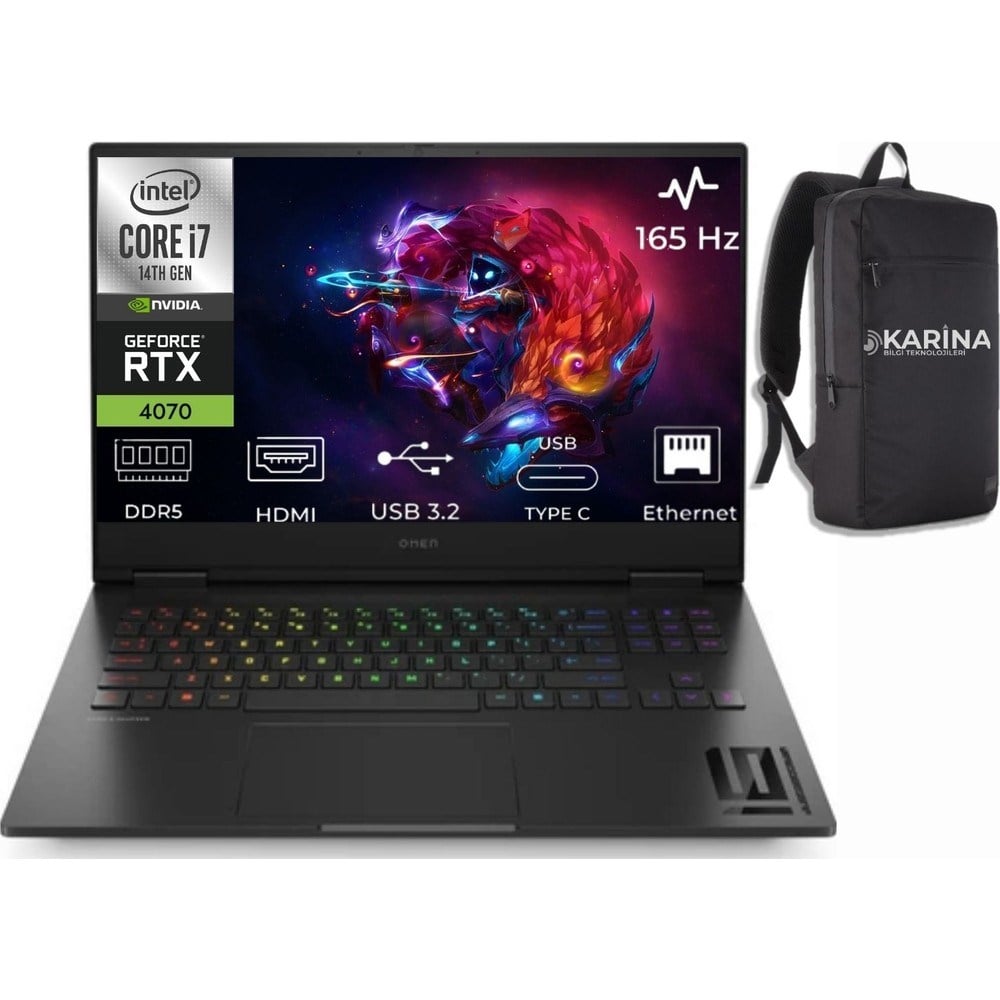 HP Omen 16-WF1020NT I7-14700HX 9J1Y9EA-K21 48GB 2tb RTX4070 8gb W11PRO 16.1 Fhd 165Hz Taşınabilir Bilgisayar