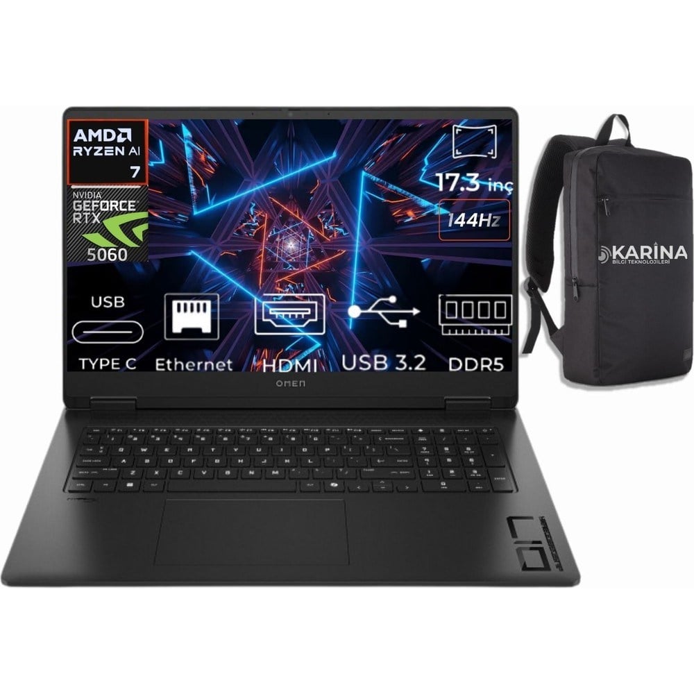HP Omen 17-DB1015NT Ryzen Aı 7 350 C2EZ5EA-K34 16GB 4tb RTX5060 8gb W11PRO 17.3