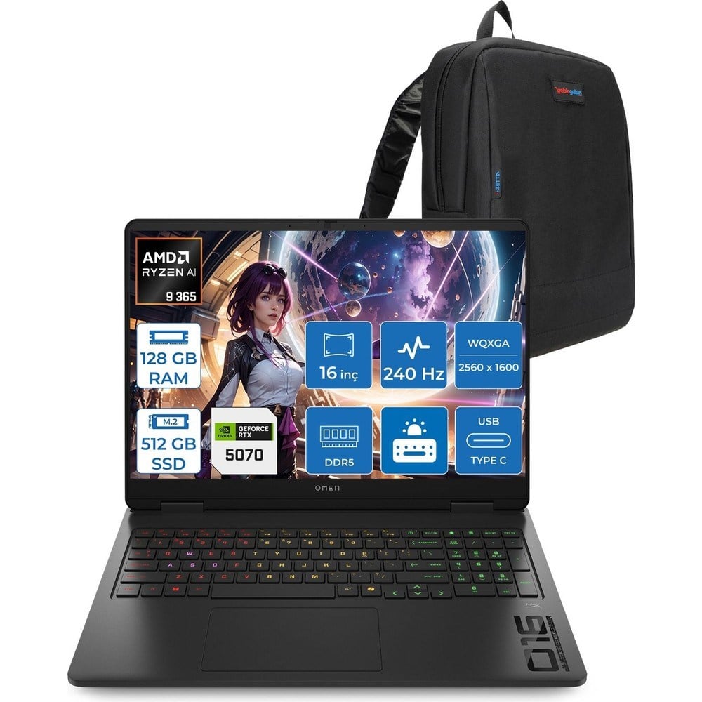 HP Omen Amd Ryzen™ Aı 9 365 Ddr5 128GB 512GB SSD 16INÇ Wqxga (2560 x 1600), 240 Hz, 3 Ms 500NİTS IPS Freedos Gaming Laptop C52QZEAF49+ZETTAÇANTA