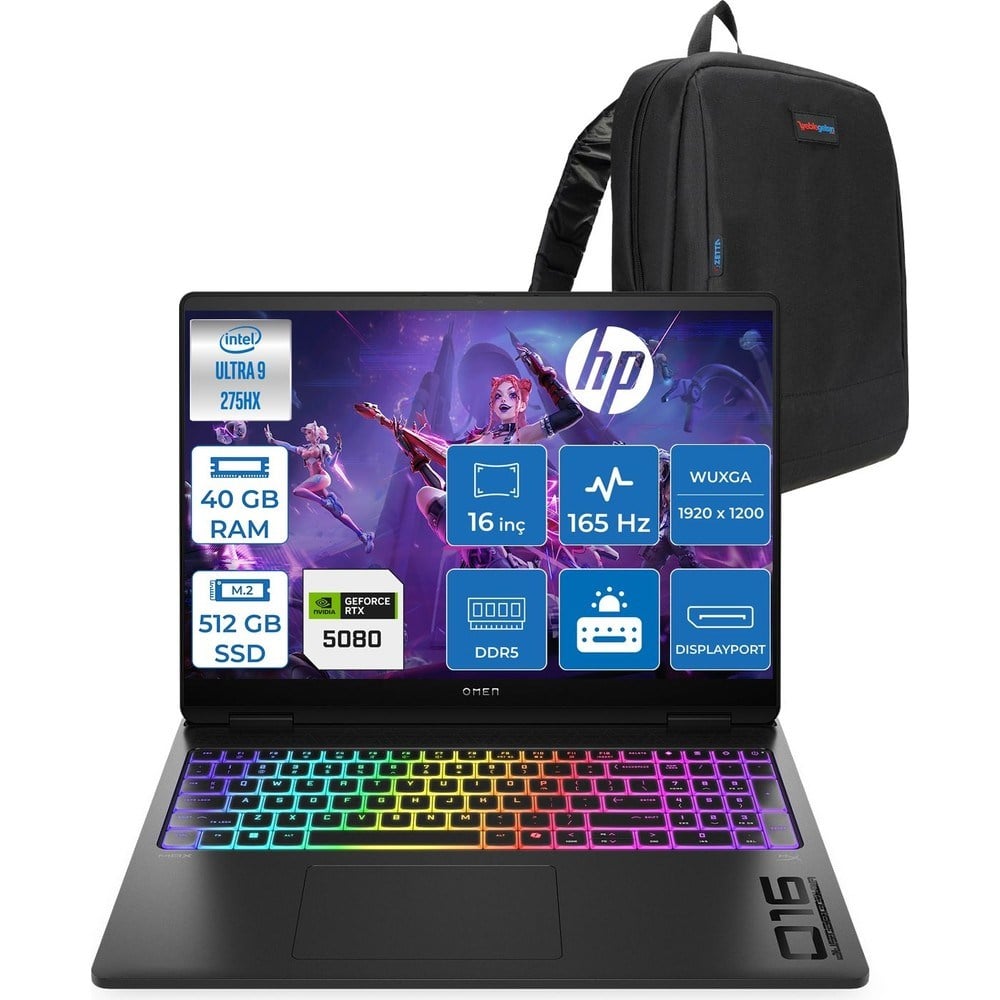 HP Omen Max 16-AH0009NT Intel Core Ultra 9 275HX 40GB Ddr5 512GB SSD RTX5080 16GB 120W Freedos 16