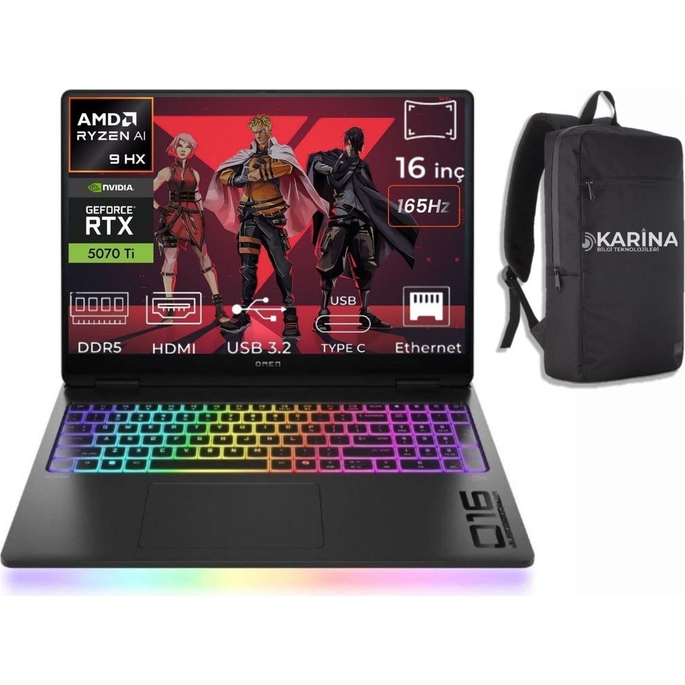 HP Omen Max 16-AK0005NT Ryzen Aı 9 Hx 375 BQ1Y0EA-K10 96GB 4tb RTX5070TI Freedos 16
