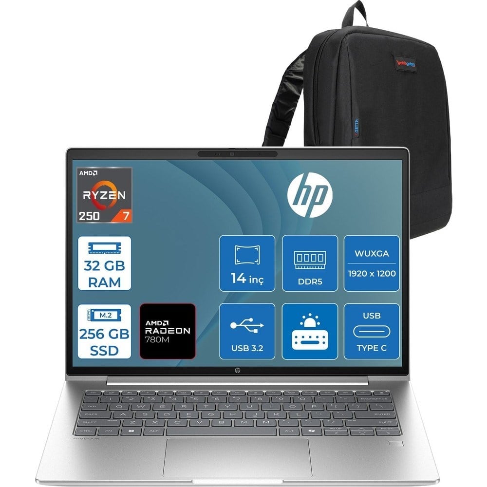HP Probook 4 G1A 14 Amd Ryzen™ 7 250 32GB Ddr5 256GB SSD 14