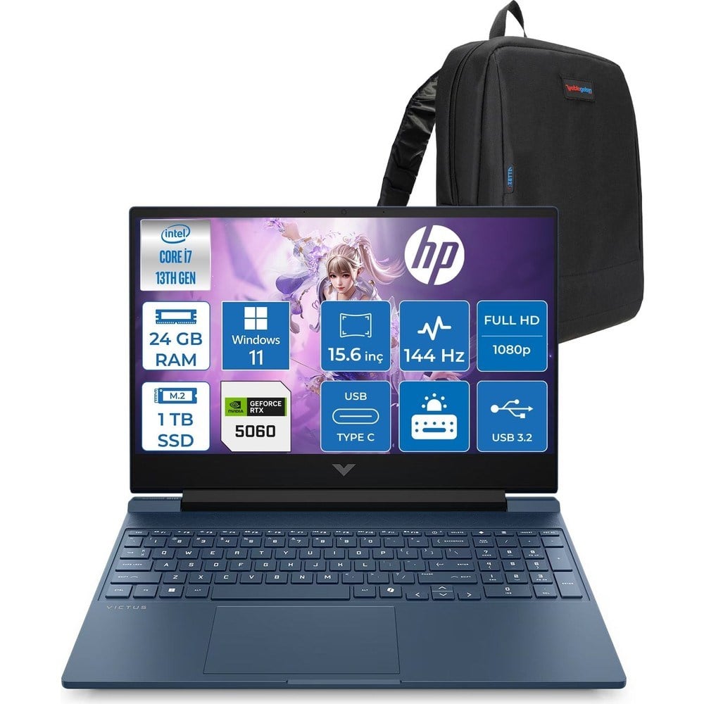 HP Victus 15W-FA2038NT Intel Core I7 13620H 4.9ghz 24GB Ddr5 1tb SSD Windows 11 Pro RTX5060 8gb Gddr7 15.6