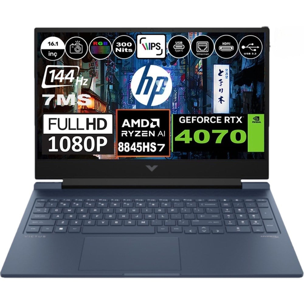 HP Victus 16 Amd Ryzen 7 8840H 24GB Ddr5 1tb SSD RTX4070 (8gb) 144Hz 7ms 300NİT 16.1 Inç WINDOWS11 Fullhd Gaming Laptop A05N7EA