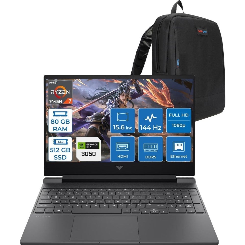 HP Victus Gaming Amd Ryzen 7-7445HS 80GB Ddr5 512GB SSD Rtx 3050/4GB 15.6