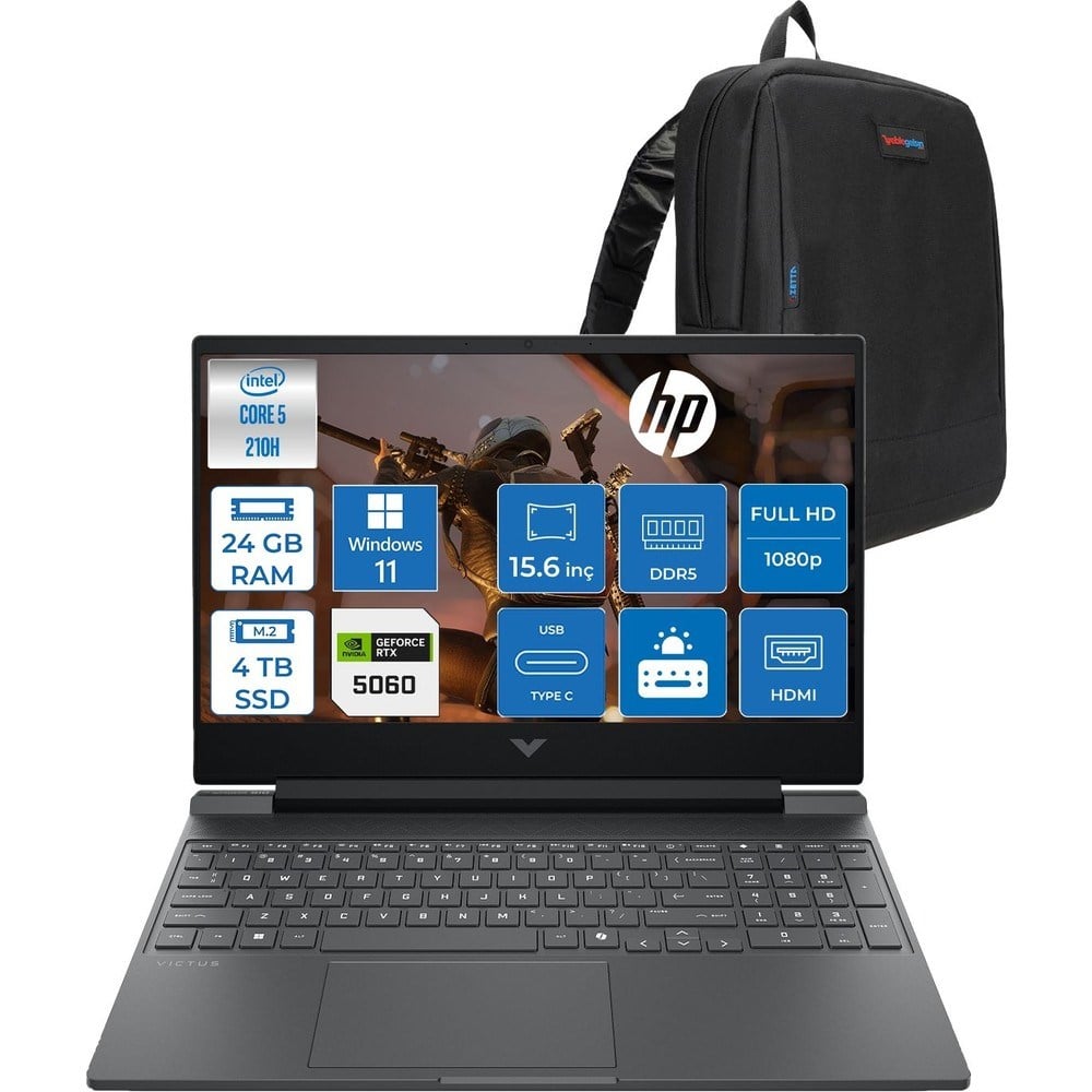 HP Victus Gaming Intel® Core 5 210H Aı 24GB Ddr5 4tb SSD RTX5060/8GB 15.6