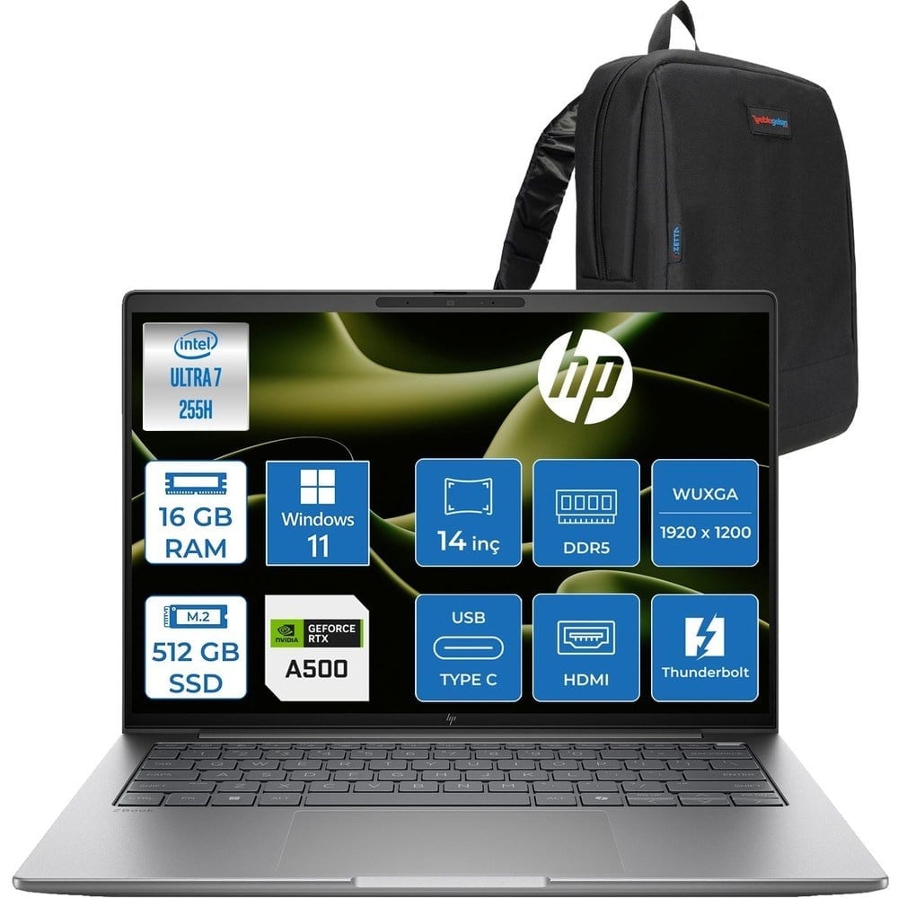 HP Zbook 8 G1I Intel Core Ultra 7 255H 16GB Ddr5 512GB SSD 4GB/RTXA500 14