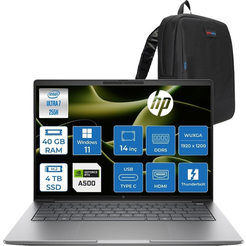 HP Zbook 8 G1I Intel Core Ultra 7 255H 40GB Ddr5 4tb SSD 4GB/RTXA500 14