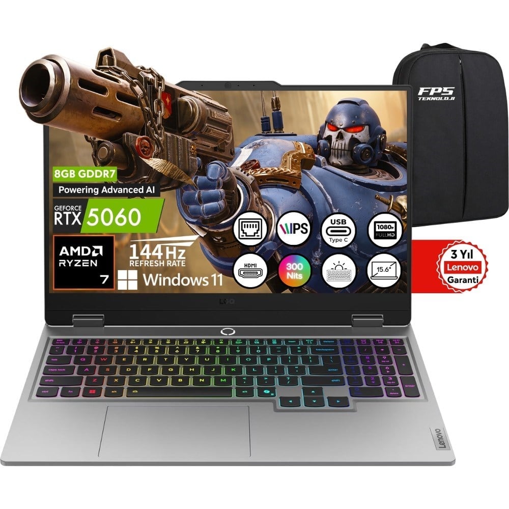 Lenovo Loq 15AHP10 Amd Ryzen 7 250 RTX5060 100W 32GB Ram 4tb SSD 15.6