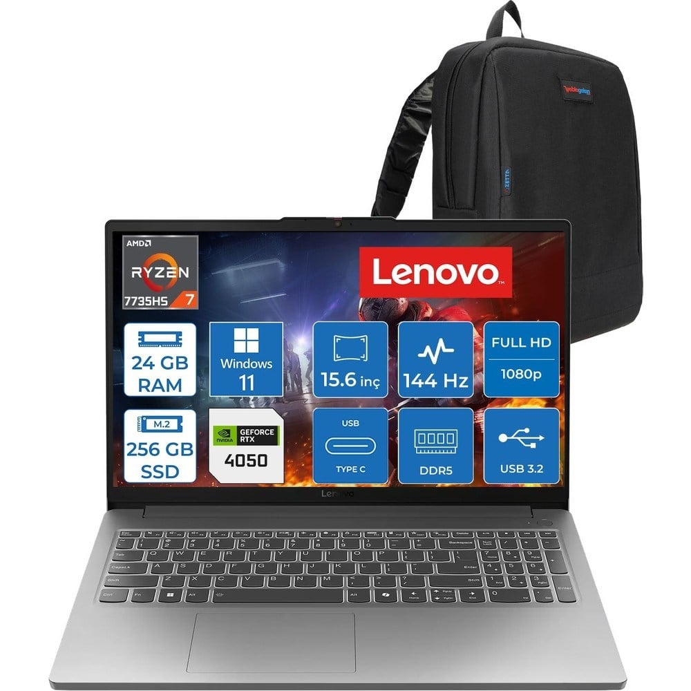 Lenovo Loq 15ARP10E Amd Ryzen™ 7 7735HS 24GB Ddr5 256GB SSD Rtx™ 4050/6GB 65W 15.6