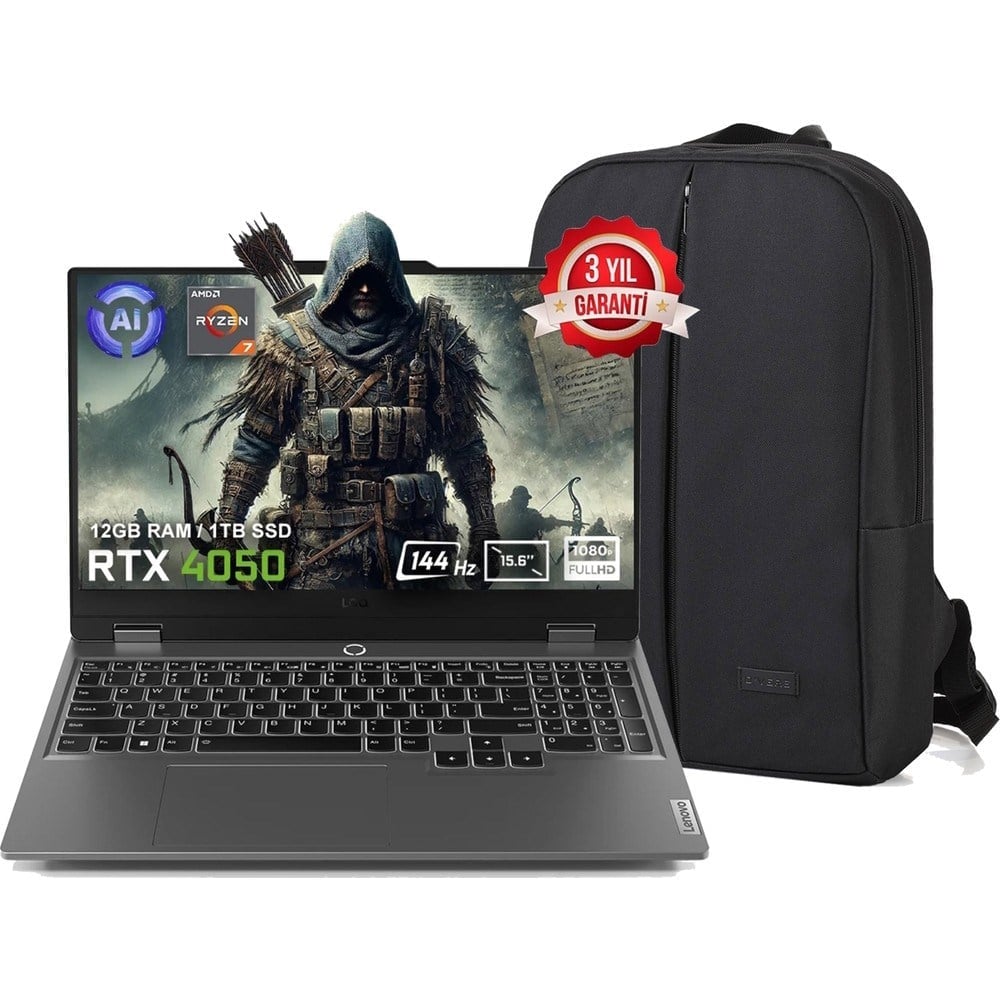 Lenovo Loq 15ARP9 83JC00E3TR FR172 Amd Ryzen 7-7435HS 48 GB Ddr5 512 GB SSD RTX4050 6gb 105W 15.6