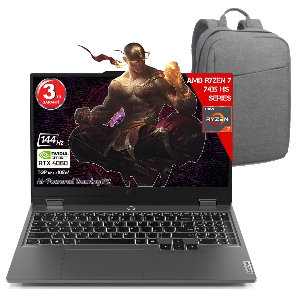 Lenovo Loq 15ARP9 Aı Amd Ryzen 7-7435HS 20 GB Ram Ddr5 1 Tb SSD RTX4060 8gddr6 15.6 IPS 144Hz Fhd Freedos 83JC00FJTR-201C Taşınabilir Bilgisasyar + Çanta (Yapay Zeka Destekli)