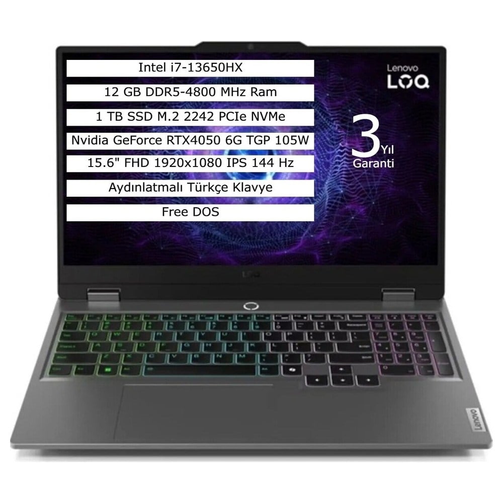 Lenovo Loq 15IRX9 Intel Core I7 13650HX 24GB 512GB SSD 6gb RTX4050 Windows 11 Pro 15.6