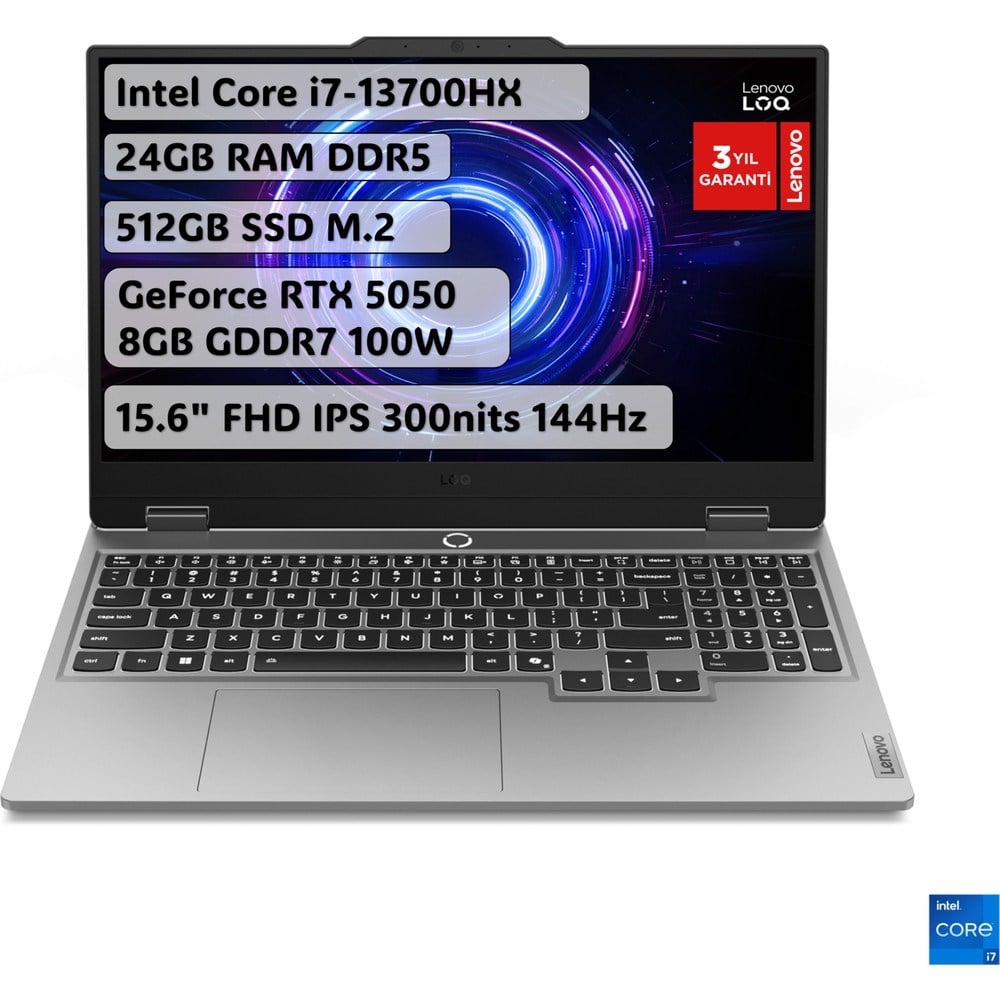 Lenovo LOQ Intel Core i7 13700HX 24GB 512GB SSD RTX5050 Freedos 15.6