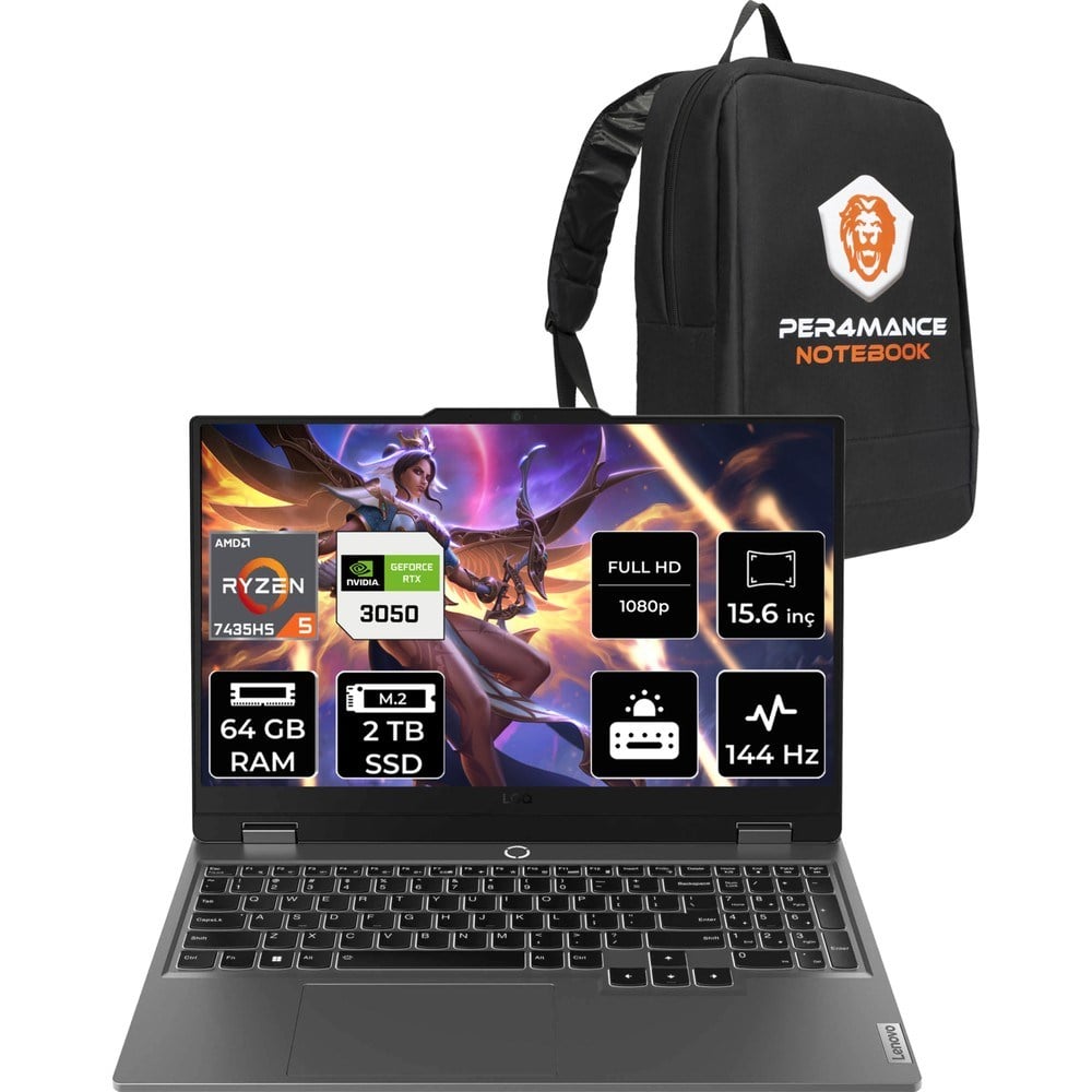 Lenovo Loq Ryzen 5 7235HS RTX 3050 Gaming Laptop 64GB RAM 2TB SSD 15.6