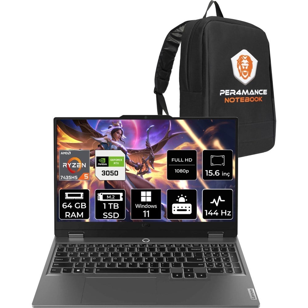 Lenovo Loq Ryzen 5 7235HS RTX 3050 Gaming Laptop 64GB RAM 1TB SSD 15.6