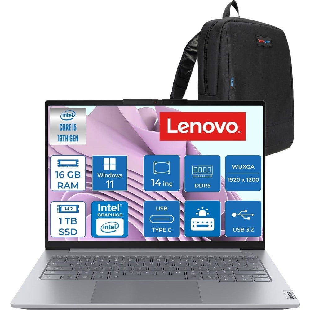Lenovo Thinkbook 14 Gen 8 Irl Intel Core I5 13420H 16GB Ddr5 1tb SSD Windows 11 Home Intel UHD Graphics 14 Inç Wuxga (1920 x 1200) IPS 300NITS Taşınabilir Bilgisayar 21SG00L8TXH03 + Zetta Çanta