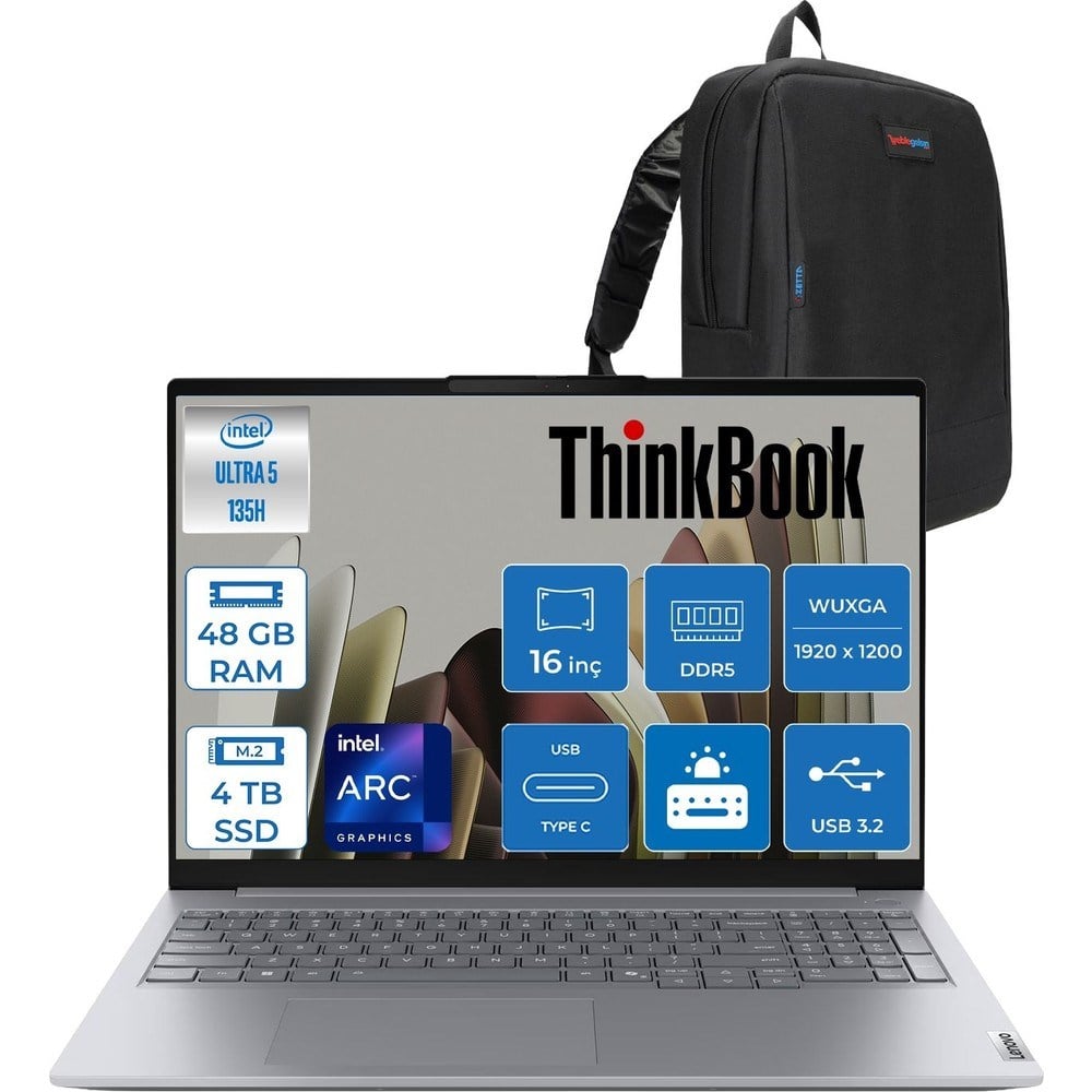 Lenovo Thinkbook 16 G8 Ial Intel Core Ultra 5 135H Aı 48GB Ddr5 4tb SSD Intel® Arc™ Graphics 16