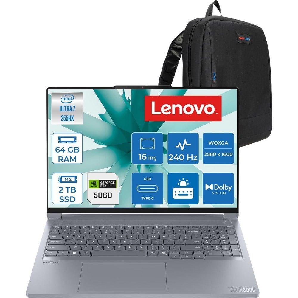 Lenovo Thinkbook 16P Iax Intel Core Ultra 7 255HX 64GB Ddr5 Ram 2tb SSD RTX5060 8gb 115W Freedos 16