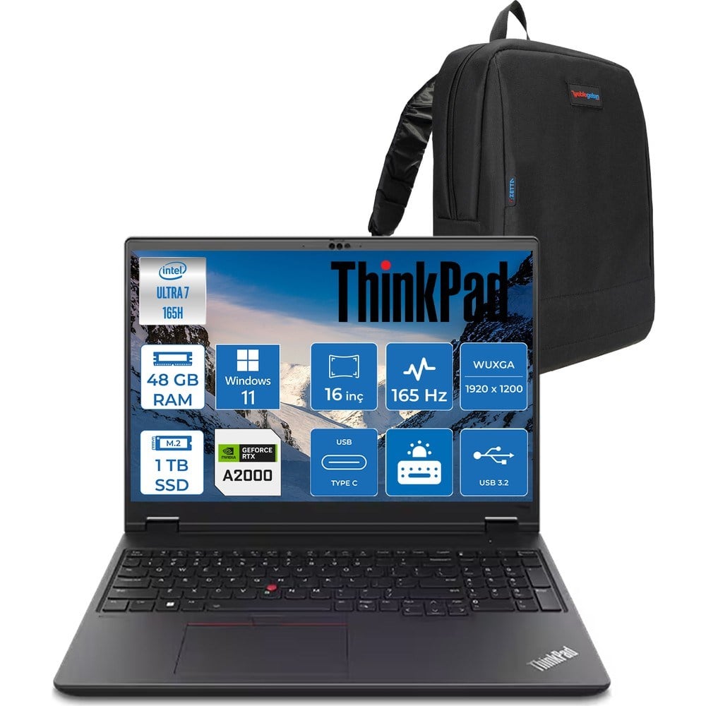 Lenovo Thinkpad Mws P16V Gen2 Intel Ultra 7 165H Vpro Aı 48GB 5600MHZ 1tb 8GB/RTX2000ADA 16