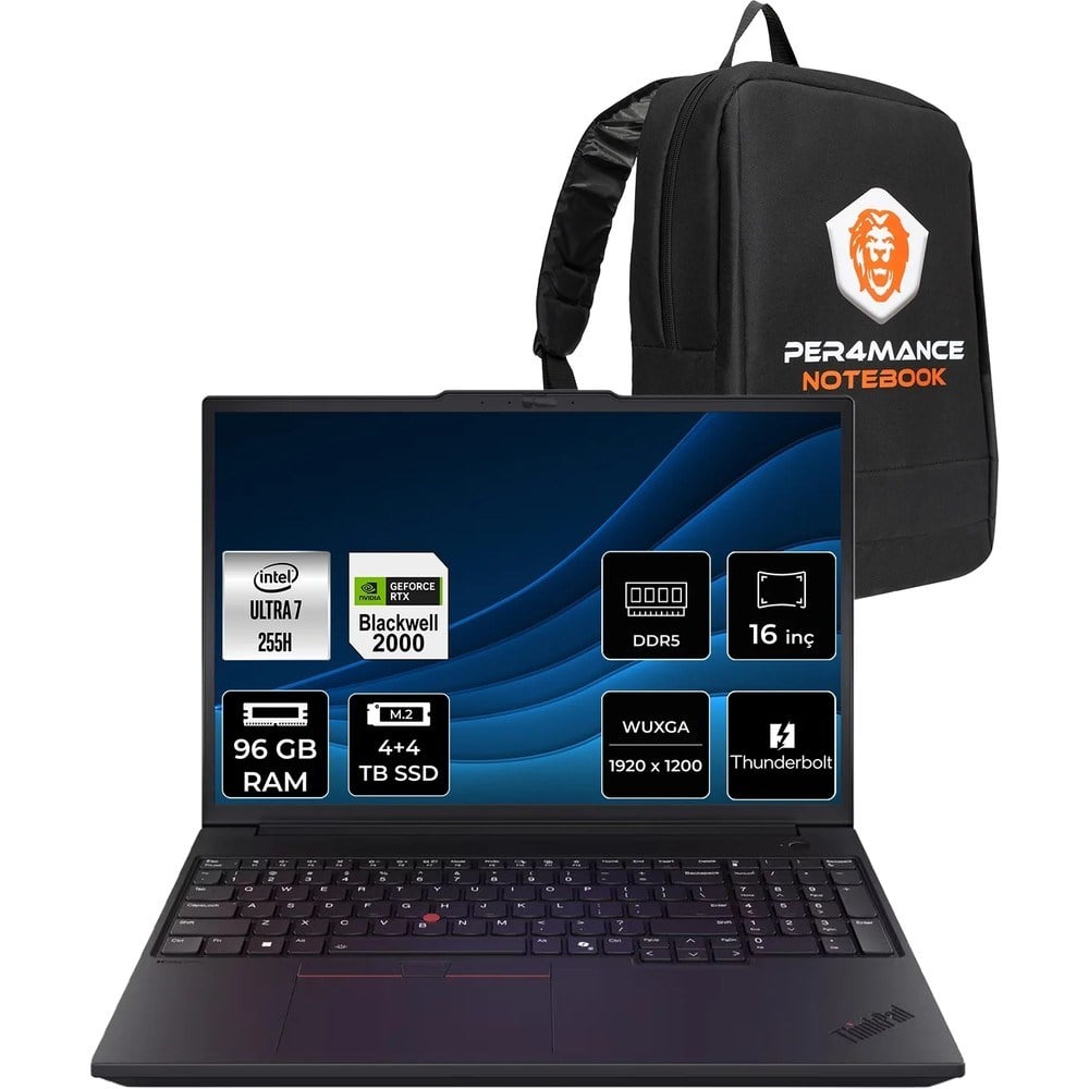 Lenovo Thinkpad P16V Gen 3 Core Ultra 7 255H İş İstasyonu 96GB RAM 4TB SSD 16