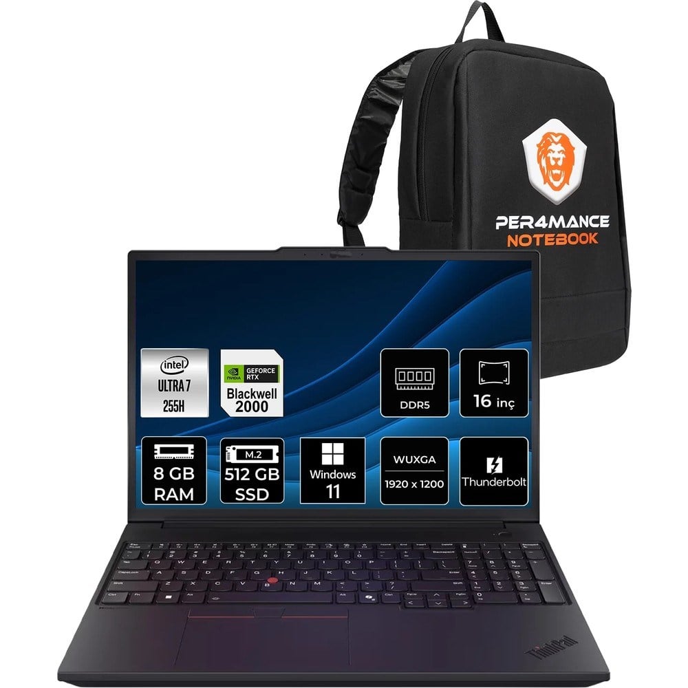 Lenovo Thinkpad P16V Gen 3 Core Ultra 7 255H İş İstasyonu 8GB RAM 512GB SSD 16