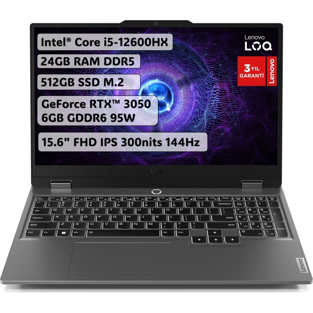 LenovoLOQ Intel Core i5 12600HX 24GB 512GB SSD RTX3050 Freedos 15.6