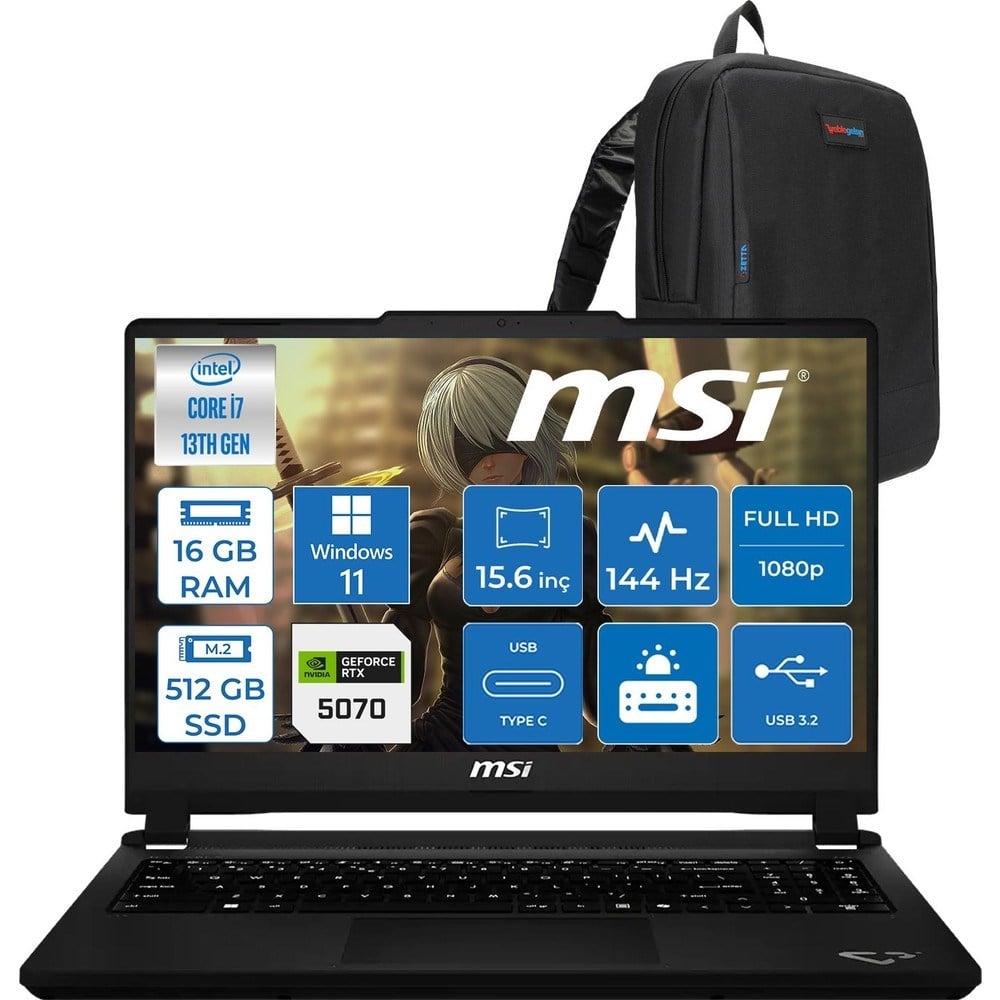 MSI Cyborg 15 Max C13WG-070XTR Intel Core I7 13620H 16GB Ddr5 512GB SSD Geforce RTX5070 100W Gddr7 8gb Windows 11 Home 15.6
