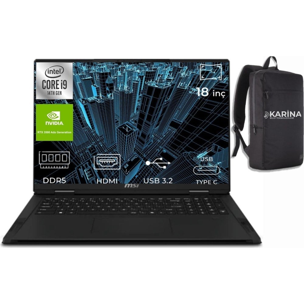 MSI Msı Creatorpro X18 Hx Intel Core I9 14900HX A14VKSG-481TR-K0003 96GB 4tb+4tb RTX3500 Ada W11PRO 18