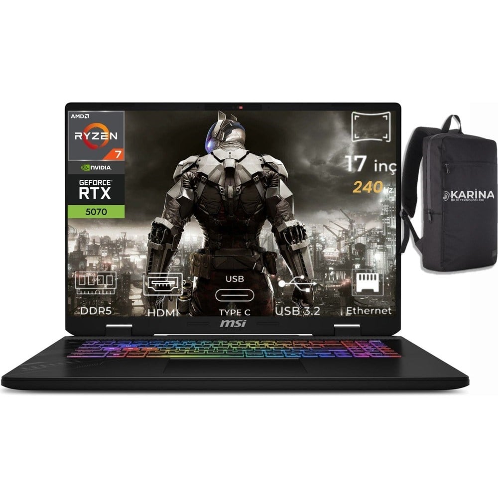 MSI Msı Crosshair A17 Hx Ryzen 7 8840HX D8WGKG-038XTR-K46 96GB 4tb+4tb RTX5070 8gb W11PRO 17