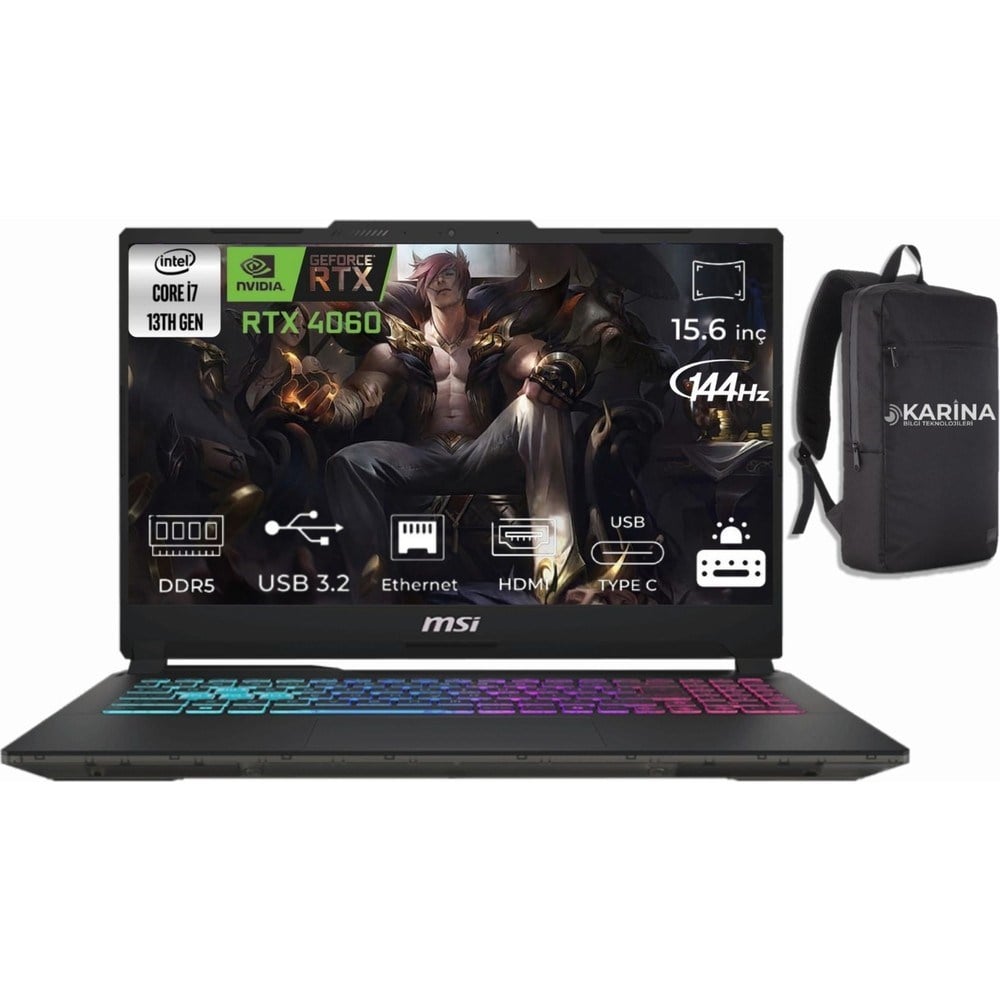 MSI Msı Cyborg 15 A13VF-892XTR Intel Core I7 13620H 24GB 2tb SSD RTX4060 Freedos 15.6