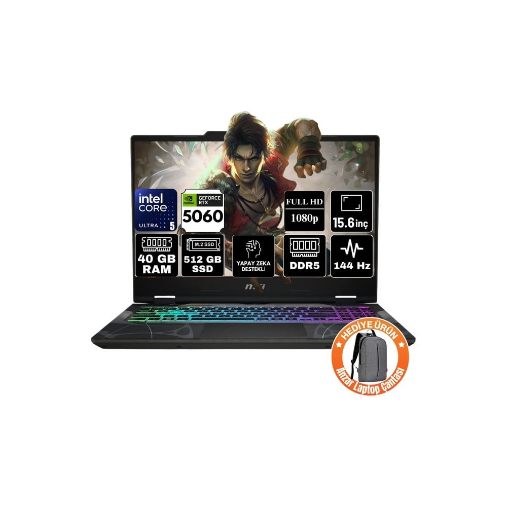 MSI Msı Cyborg 15 Intel Core 5 210H 40GB 512GB SSD RTX5060 Windows 11 Pro 15.6