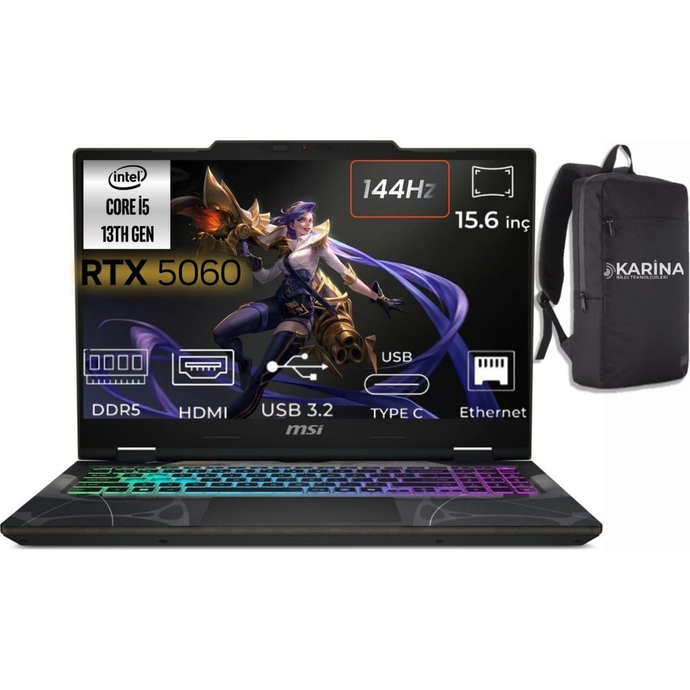 MSI Msı Cyborg 15 Intel Core I5 13420H B13WFKG-491XTR-15 64GB 2tb Rtx 5060 8gb Freedos 15.6 Inç Full Hd 144Hz Ips-Level Gaming Laptop & B13WFKG491XTRK15