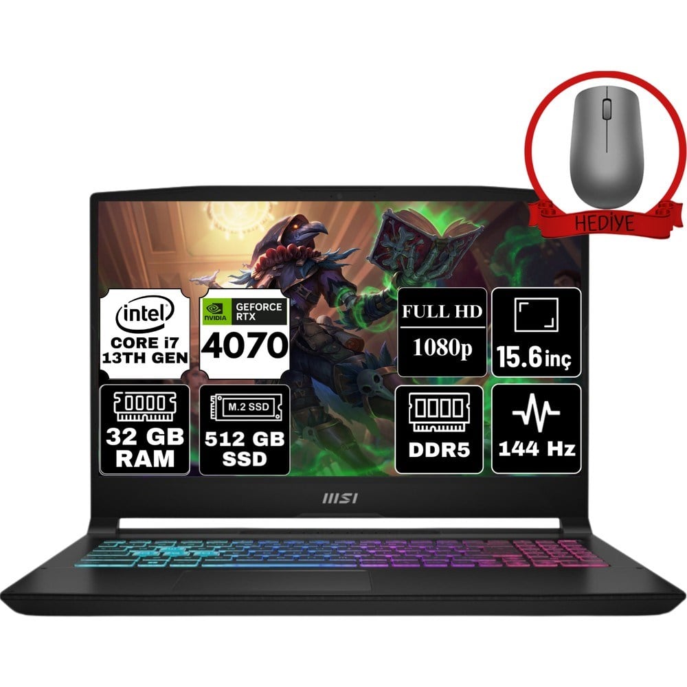 MSI Msı Katana 15 Intel Core I7 13620H 32GB 512GB SSD RTX4070 Freedos 15.6