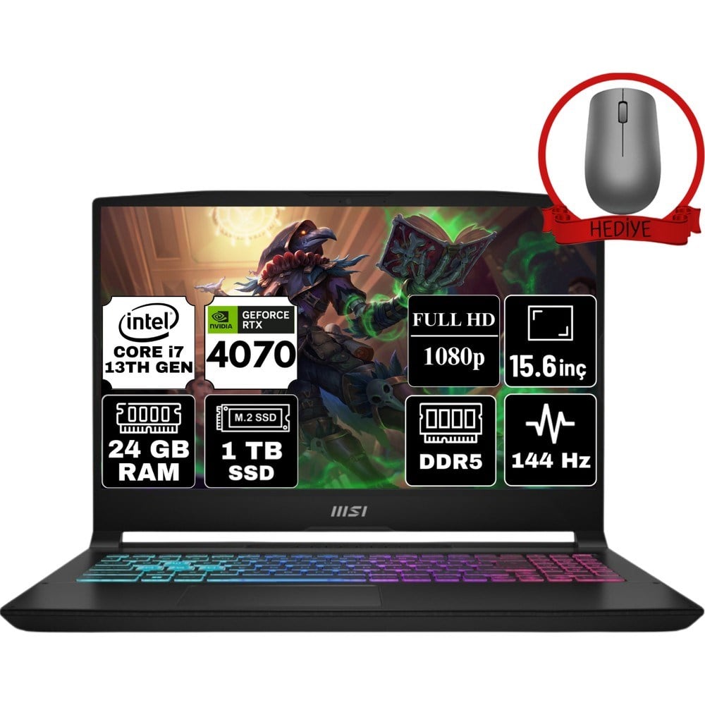 MSI Msı Katana 15 Intel Core I7 13620H 24GB 1tb SSD RTX4070 Freedos 15.6