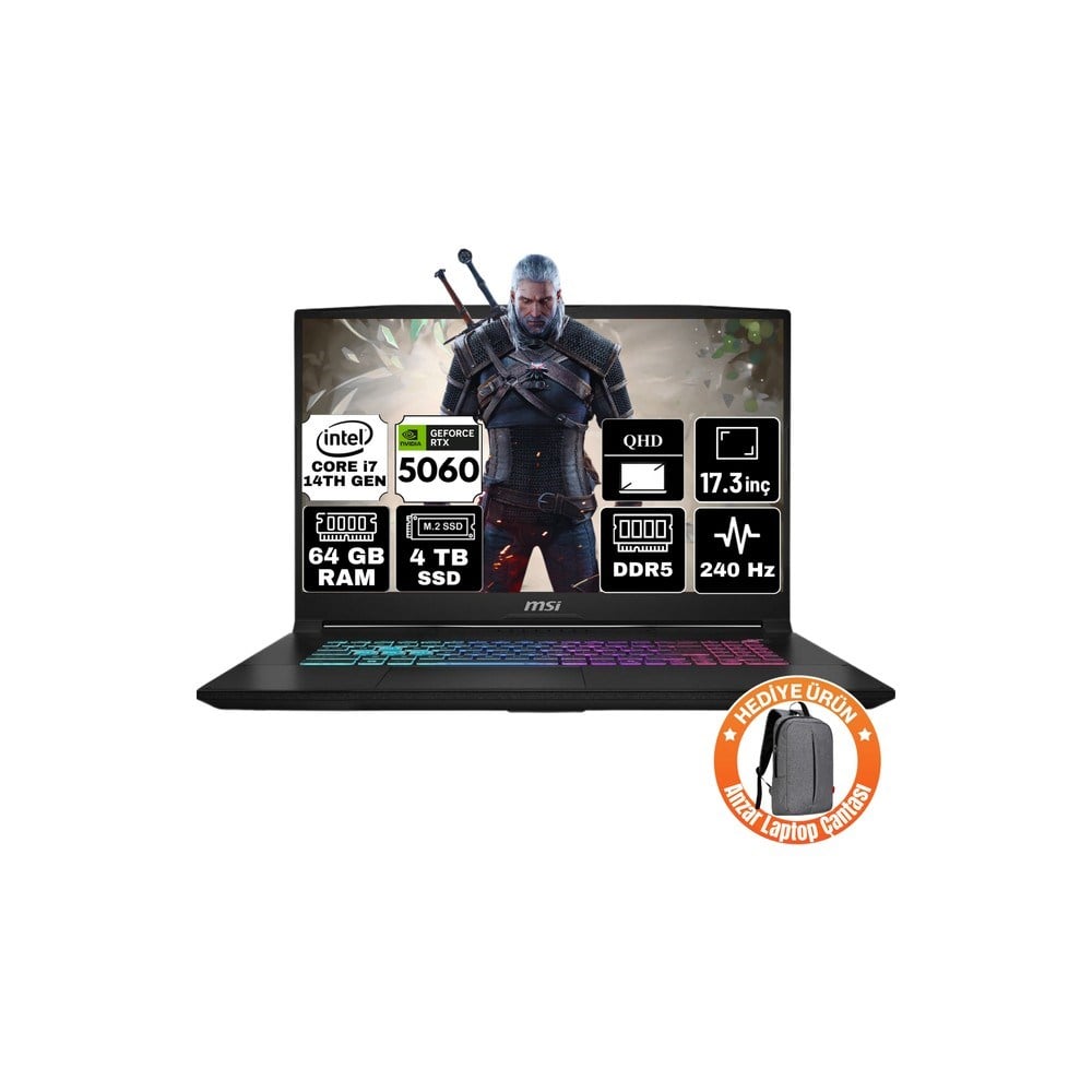 MSI Msı Katana 17 Hx ıntel Core I7 14650HX 64GB 4tb SSD RTX5060 8gb Freedos 17.3