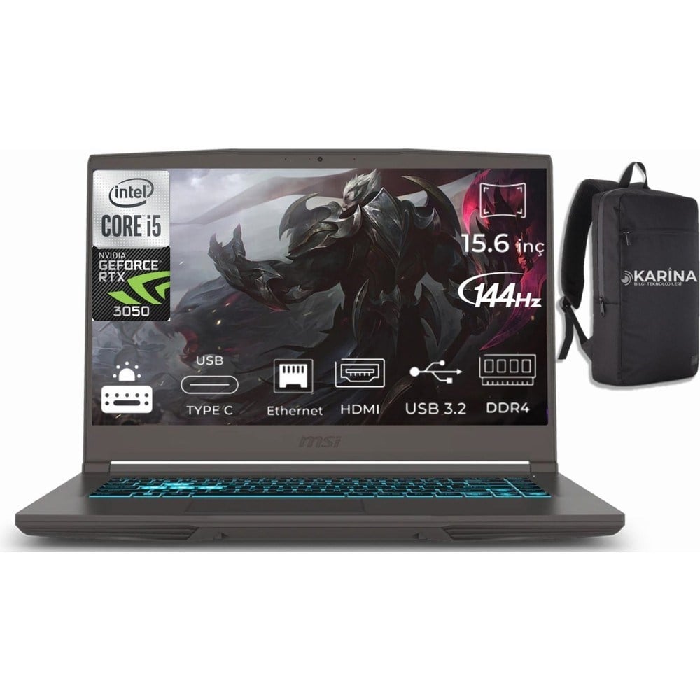 MSI Msı Thın 15 B12UC-1478XTR Intel Core I5 12450H 24GB 512GB SSD RTX3050 WINDOWS11 Pro 15.6