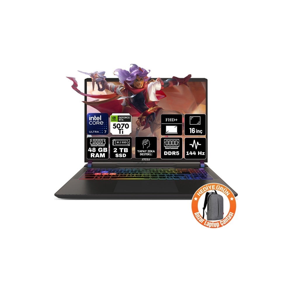 MSI Msı Vector 16 Hx Aı Intel Core Ultra 7 255HX 48GB 2tb SSD RTX5070TI 12GB Windows 11 Pro Fhd+ 16