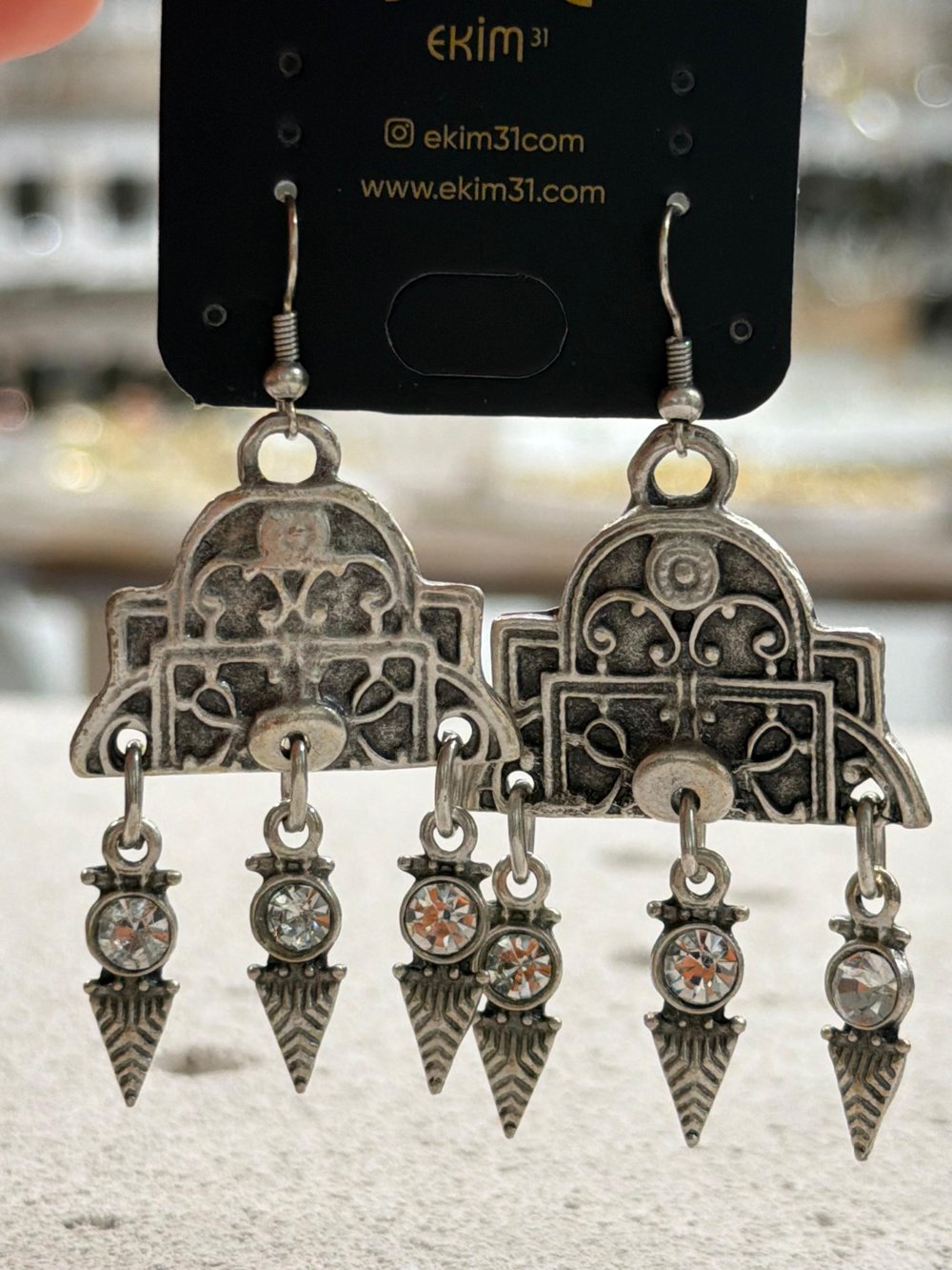 Bohem Parlak Taşlı Sallantı Küpe