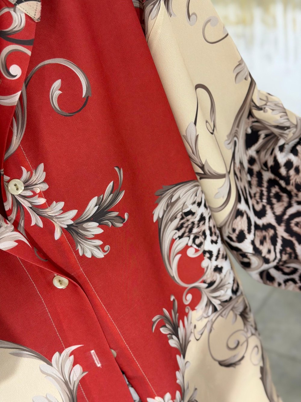 Oversize Kırmızı Leopar Desenli Gömlek 