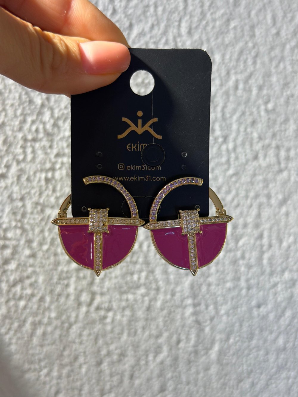 Pembe Yarım Daire Gold Küpe 