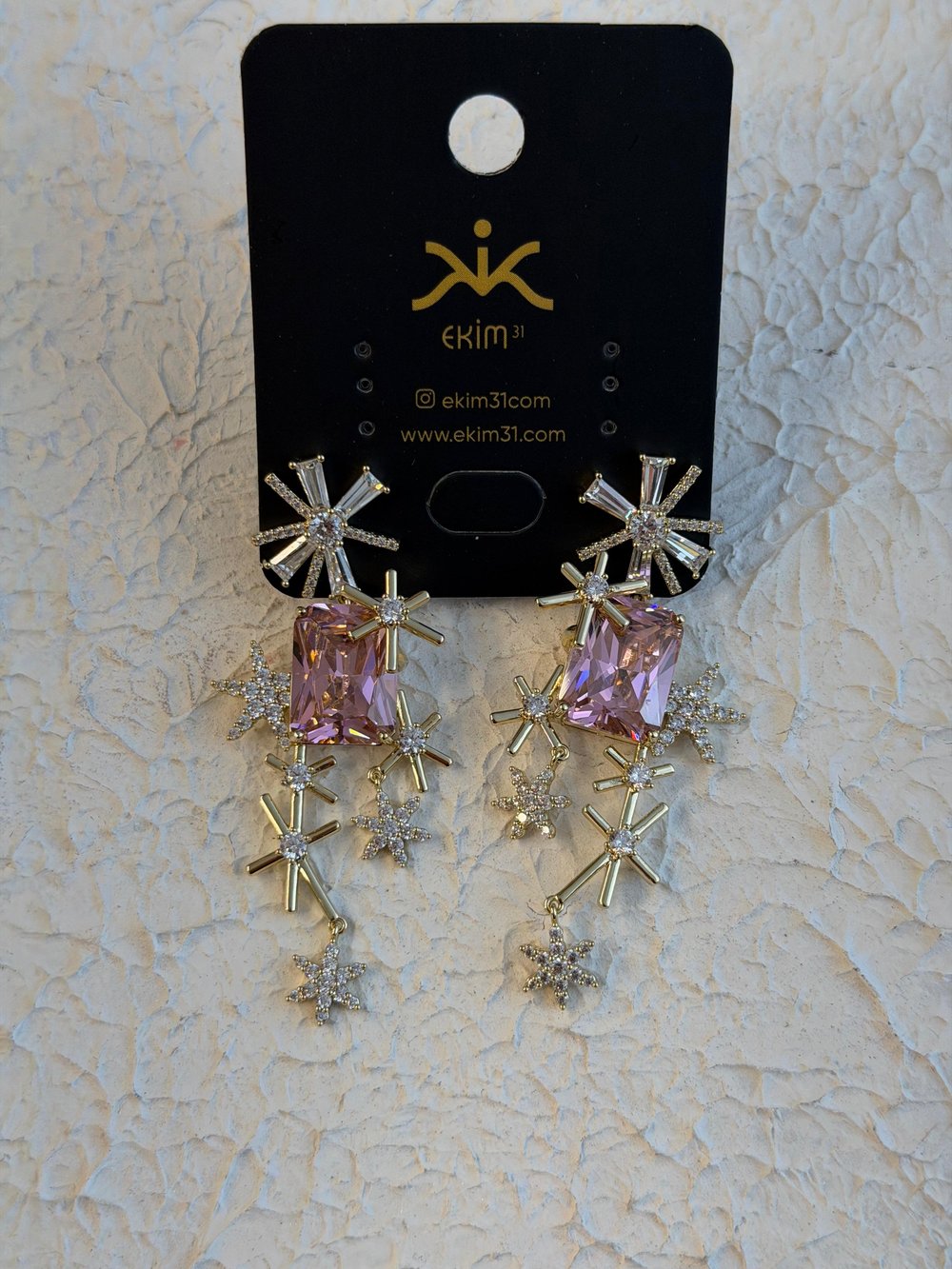 Zirkon Taşlı Yıldızlı Pembe Küpe