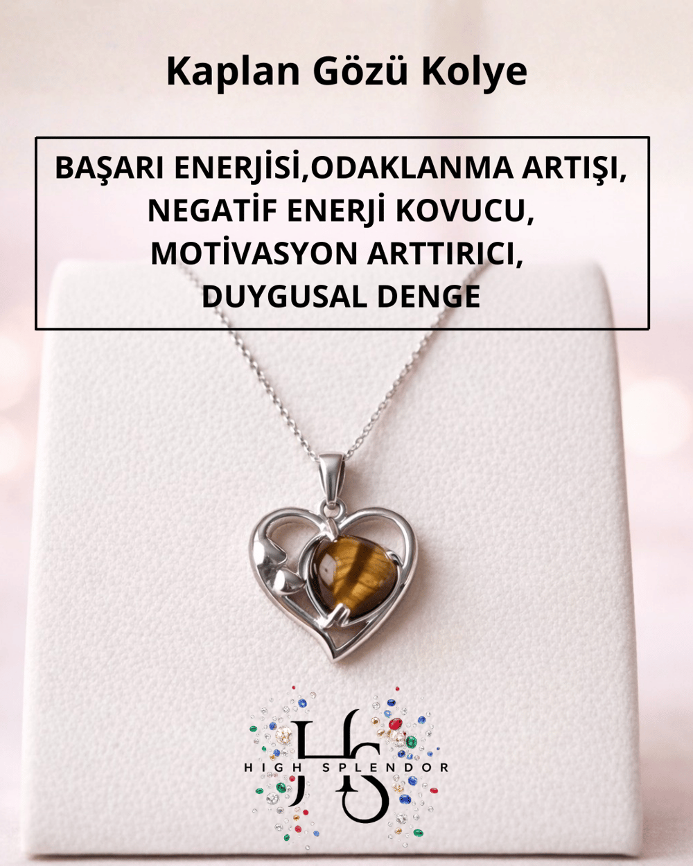 Kaplan Gözü Taşlı Kalpli Kolye