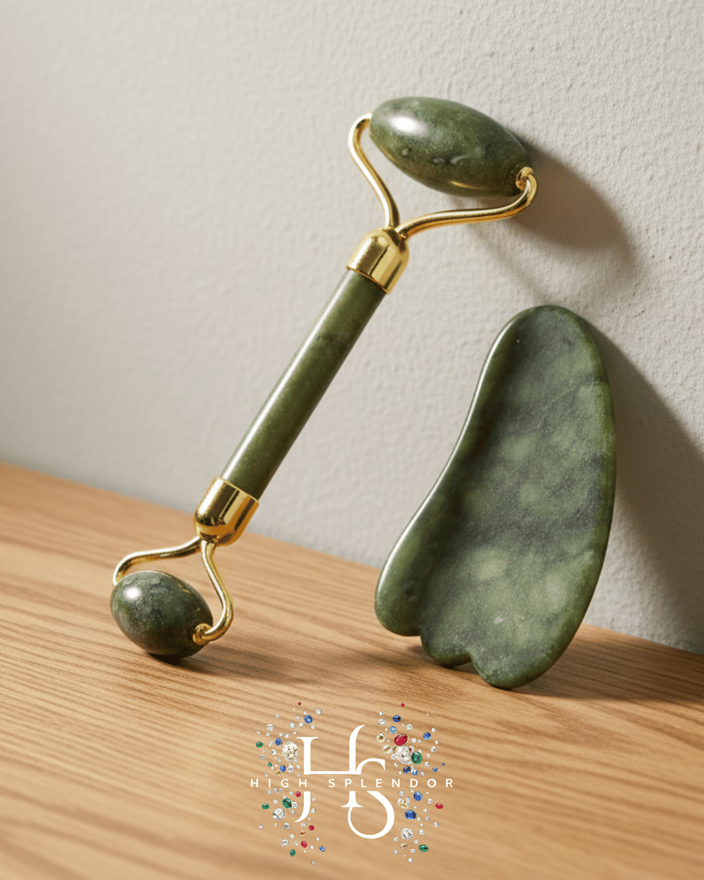 Yeşim Doğal Taş 2li Set – Face Roller + Gua Sha Taşı