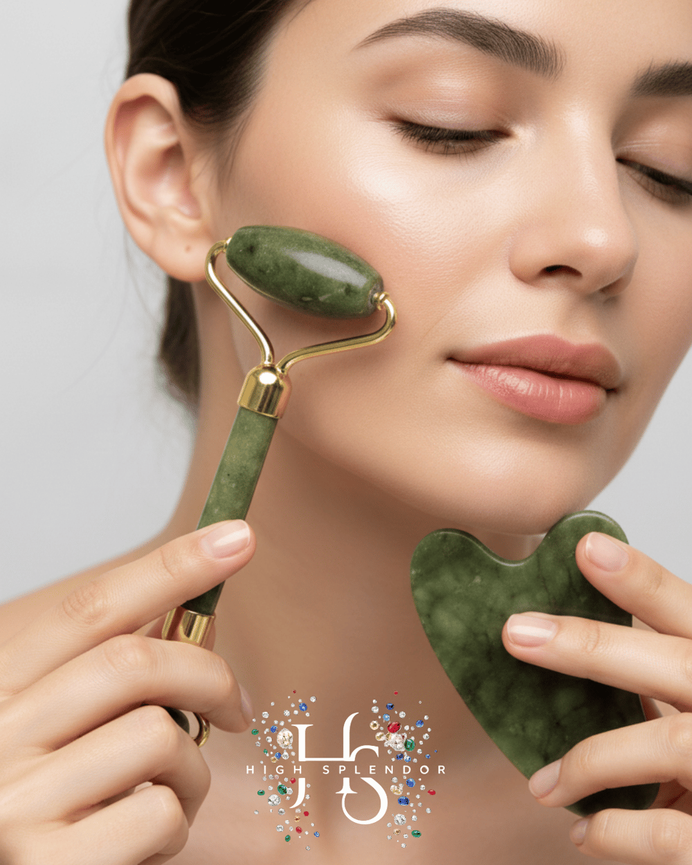 Yeşim Doğal Taş 2li Set – Face Roller + Gua Sha Taşı